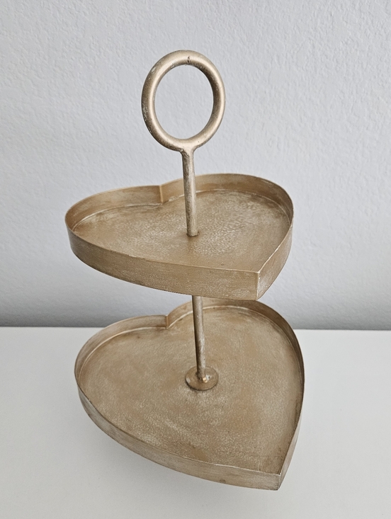 Other - NEW Heart Two Tier Dessert Serving Tray Stand Brushed Gold Rustic Made In India